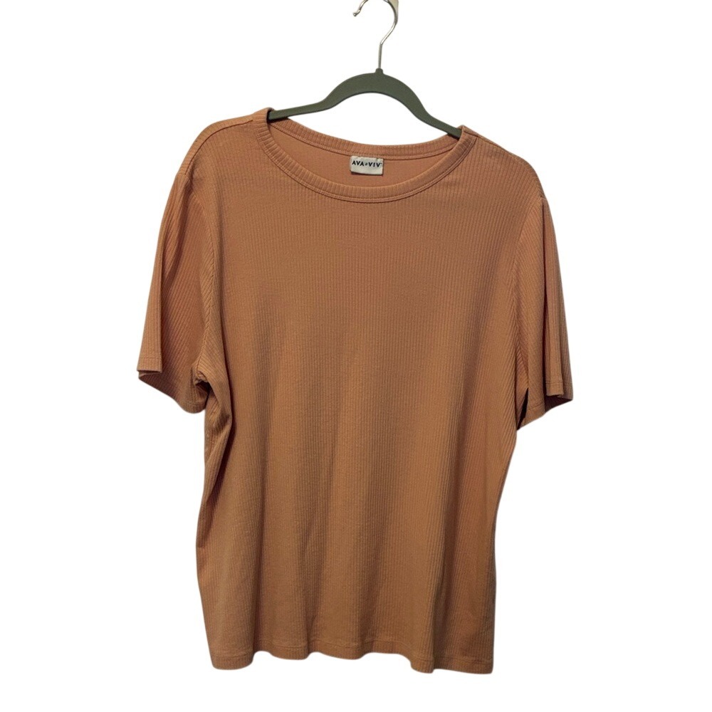 Ava & Viv Ribbed Short Sleeve Tee - Peach Large